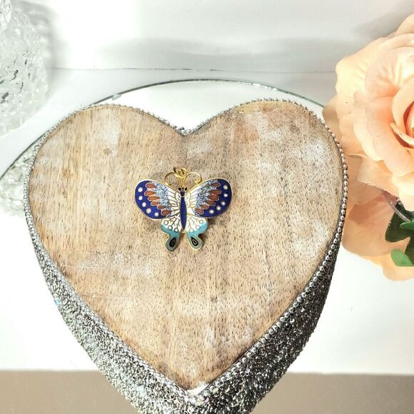 Vintage gold multicolored cloisonne butterfly brooch - Picture 2 of 5